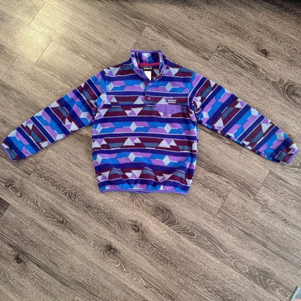 Patagonia Synchilla  Purple Snap T Aztec Vintage Pullover Fleece Jacket Women S